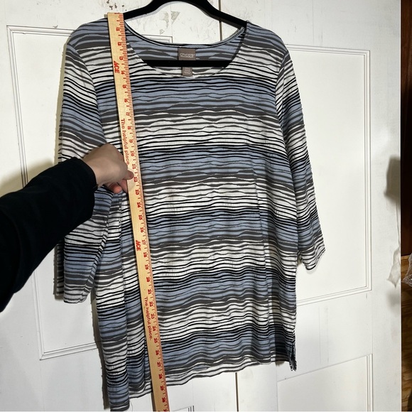 Chico’s Striped Blouse Textured Blue White Black 3/4 Sleeve Size XL 3 - Picture 3 of 7